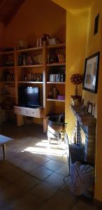 a living room with a television and bookshelves at Hoya La Vieja Rural in Tejeda