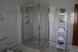 La salle de bains est pourvue d'une douche avec une porte en verre. dans l'établissement B&B Il Melograno, à Roccacasale