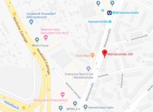 a map of the city of montpellier with a marker at Apartment Düsseldorf Nord in Düsseldorf