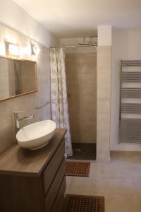 ein Badezimmer mit Waschbecken und Dusche in der Unterkunft La Romarine in Falicon