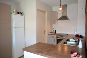 a kitchen with a sink and a white refrigerator at Hanalei duplex - downtown Papeete - 1 bedroom - AC - WiFi - 2 persons in Papeete