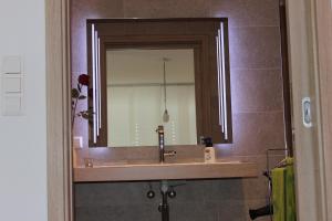 a bathroom with a sink and a mirror at Eifelgold in Habscheid