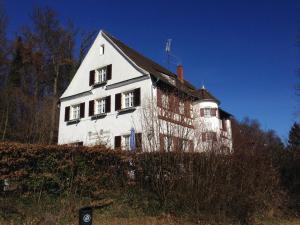 ein weißes Haus auf einem Hügel in der Unterkunft Hotel/Restaurant Nicolai Torkel in Konstanz