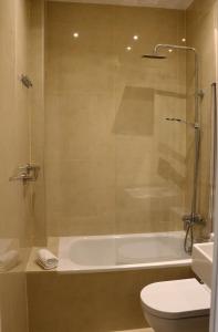 a bathroom with a shower and a toilet and a tub at Valencia Town Center New Apartments in Valencia