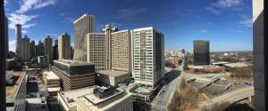 an aerial view of a city with tall buildings at Welcoming Barn, 2 BEDROOM & 1 Bath & Parking in Atlanta
