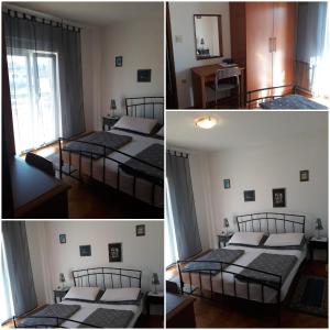 1 dormitorio con 4 camas y ventana en Ana Marija Apartments, en Poreč