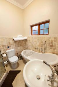 ein Badezimmer mit einer Badewanne, einem WC und einem Waschbecken in der Unterkunft IL Castello in Clarens