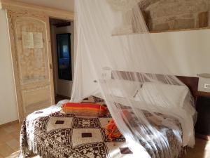 a bedroom with a bed with a mosquito net at Agriturismo Tholos in Roccamorice