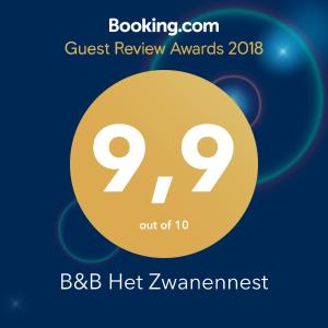 Certifikát, hodnocení, plakát nebo jiný dokument vystavený v ubytování B&B Het Zwanennest