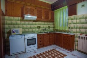 a kitchen with a stove and a sink at Retro Chic Apartment in Argostoli