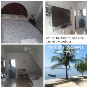 a collage of pictures of a bedroom and a bed at Apto Temporada na Ilha de Paquetá in Paqueta