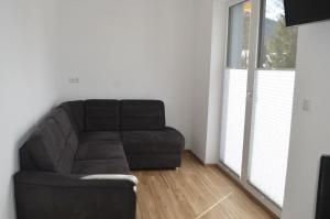 salon z kanapą i oknem w obiekcie Zugspitzappartements w mieście Ehrwald