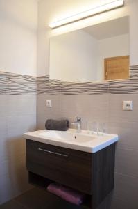 łazienka z umywalką i lustrem w obiekcie Zugspitzappartements w mieście Ehrwald +37 zdjęć
