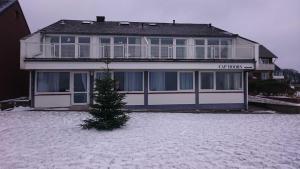 a house on the beach with a christmas tree in front at Gaestehaus Cap Hoorn in Helgoland +13 photos
