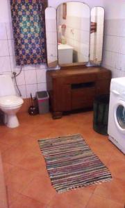 uma casa de banho com um lavatório e uma máquina de lavar roupa em Gospodarstwo Agroturystyczne "Paryja" em Ołpiny