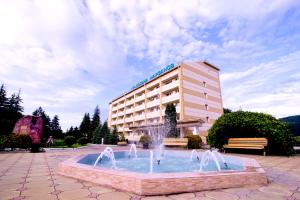 a hotel with a fountain in front of a building at Health Resort Dolina Narzanov Nalchik in Nalchik