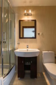a bathroom with a sink and a shower and a toilet at Villa Nova 34A in Hel +44 photos