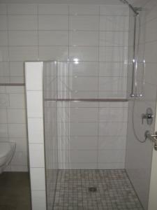 a shower with a glass door in a bathroom at City-Apartment Rietberg in Rietberg
