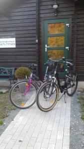 バート・アーロルゼンにあるFerienhaus Nr. 52 im Ferienpark am Twisteseeの建物の前に駐輪した自転車2台