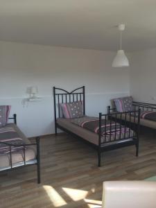 a room with two bunk beds and a lamp at Alexander´s Ferienwohnungen in Gerlingen