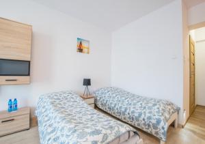 a bedroom with two beds and a tv at Central Apartments Goleniow in Goleniów