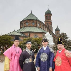 a group of people standing in front of a building at Omokhun in Jeonju