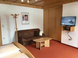 salon z kanapą i telewizorem w obiekcie Pension Schlossberg w mieście Mittersill