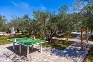 una mesa de ping pong en un parque con árboles en Villa Mariela in Korcula, heated pool, en Vela Luka