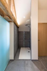 a bathroom with a shower in the corner of a room at Koru Hôtel & Private Wellness in Autre-Église