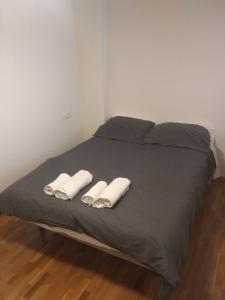 a bed with two white towels on top of it at Apartamento Rio Lavilla in Castañares de Rioja