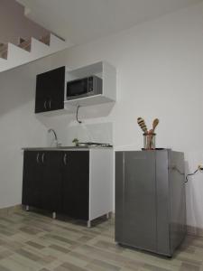 cocina con fregadero y microondas en Duplex Casa 1, en Cali