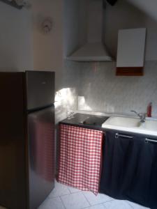 a kitchen with a sink and a refrigerator at La Feuchelle in Villiers-Louis