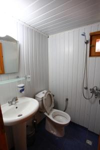 uma casa de banho com um WC e um lavatório em Olympos Doga Pansiyon em Olympos