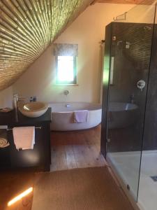 a bathroom with a tub and a sink and a shower at Appleby Guesthouse in Cape Town