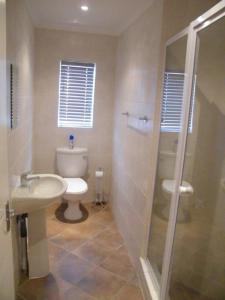 a bathroom with a toilet and a sink and a shower at Airport Lodge Guest House in Kempton Park
