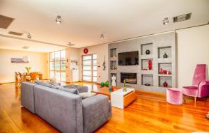 a living room with two couches and a tv at GOLD DREAM HOME in Agios Onoufrios