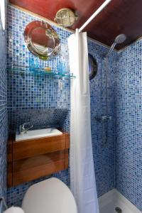 een badkamer met een toilet, een wastafel en een douche bij Bateau péniche au coeur de Lille in Lille