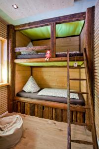 łóżko piętrowe w drewnianym domku w obiekcie Ferienwohnung Chiara w mieście Oybin