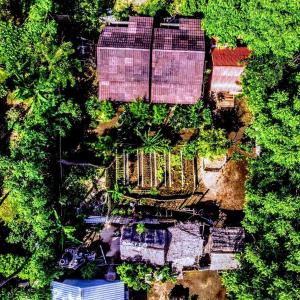 The This-Kon Gili Meno في غيلي مينو: اطلالة علوية على مبنى به اشجار ونباتات