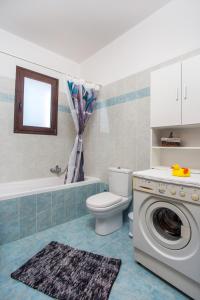 Blue Horizon Apartment في كالاثوس: حمام مع مرحاض وغسالة
