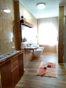 y baño con lavabo, aseo y espejo. en Casa Caterina, en Fiera di Primiero