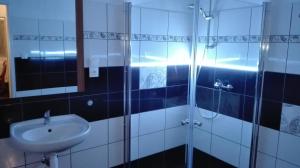 łazienka z umywalką i prysznicem w obiekcie Apartmán Saxán Smržovka w mieście Smržovka +34 zdjęcia