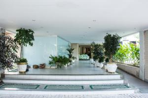 Hotel das Palmeiras في تيوفيلو أوتوني: مدخل مع نباتات الفخار في مبنى