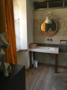 een badkamer met een wastafel en een spiegel bij Coeur de Pommard in Pommard