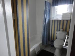 La salle de bains est pourvue de toilettes, d'une baignoire et d'une douche. dans l'établissement Colonial Charm Inn Bed & Breakfast, à Charlottetown
