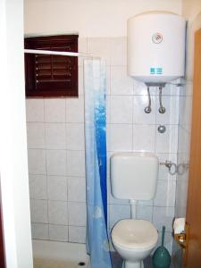 a small bathroom with a toilet and a shower at Apartment in Lopar/Insel Rab 17747 in Lopar
