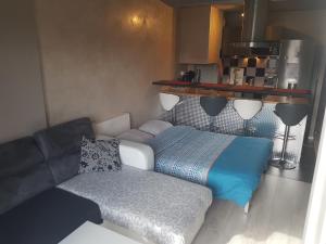 ein Wohnzimmer mit einem Sofa, einem Sofa und einem Tisch in der Unterkunft studio meublé avec balcon in Arcueil