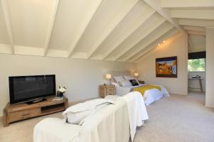 sala de estar amplia con cama y TV en Cedar Park Bed & Breakfast, en Hamilton