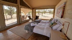 a bedroom with two beds in a tent at Malansrus in Twyfelfontein