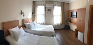 a hotel room with two beds and a television at Ottoman's Pearl Hotel in Istanbul